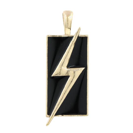 Gold &#x26; Black Rectangle Lightning Bolt Pendant by Bead Landing&#x2122;